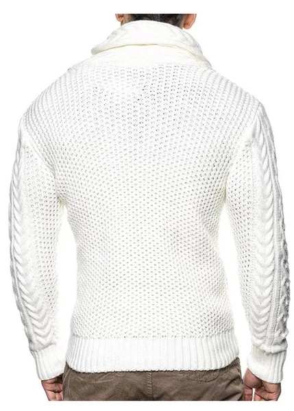 New Style Croissant Button Fashionable Leisure High Collar Men s Twisted Pattern Knitted Cardigan 5