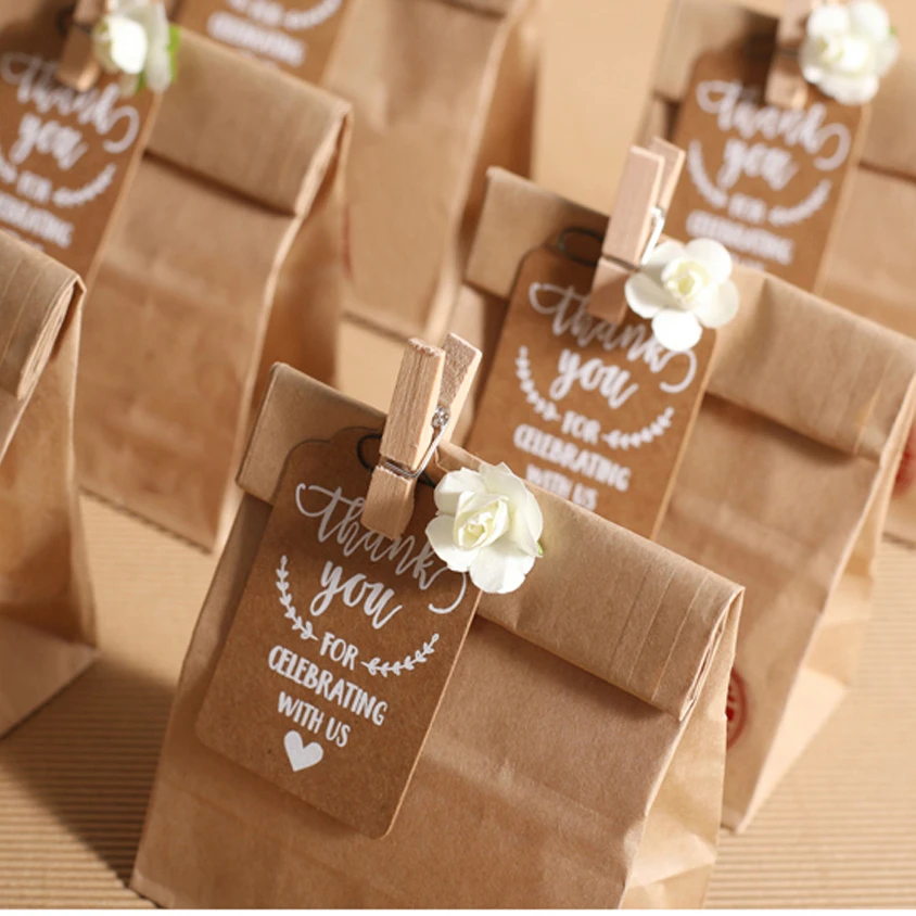 Bolsas de de boda para invitados, Bonbonniere de papel Kraft elegante con etiqueta de agradecimiento para al aire libre, 100 piezas|Envoltorios y bolsas de regalo| - AliExpress