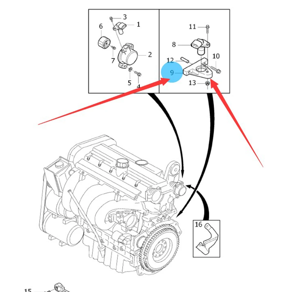 30637802 Датчик положения коленчатого вала Сенсор распределительного Сенсор кронштейн для Volvo S80 XC90 2.9L L6 2000 2001 2002 2003 2004 2005 2006