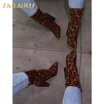 

Sarairis New Design 2020 Big Size 43 Pointed Toe Stretch Boots Women Shoes Slip On Chunky High Heels INS Shoes Ladies Booties