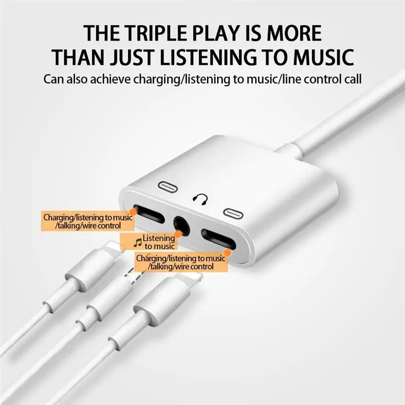 Stiger 3 5mm Headphone Jack Adapter 3 In 1 Audio And Charge Headphone Splitter For Phone IPhone12 11Pro X 8 7Plus