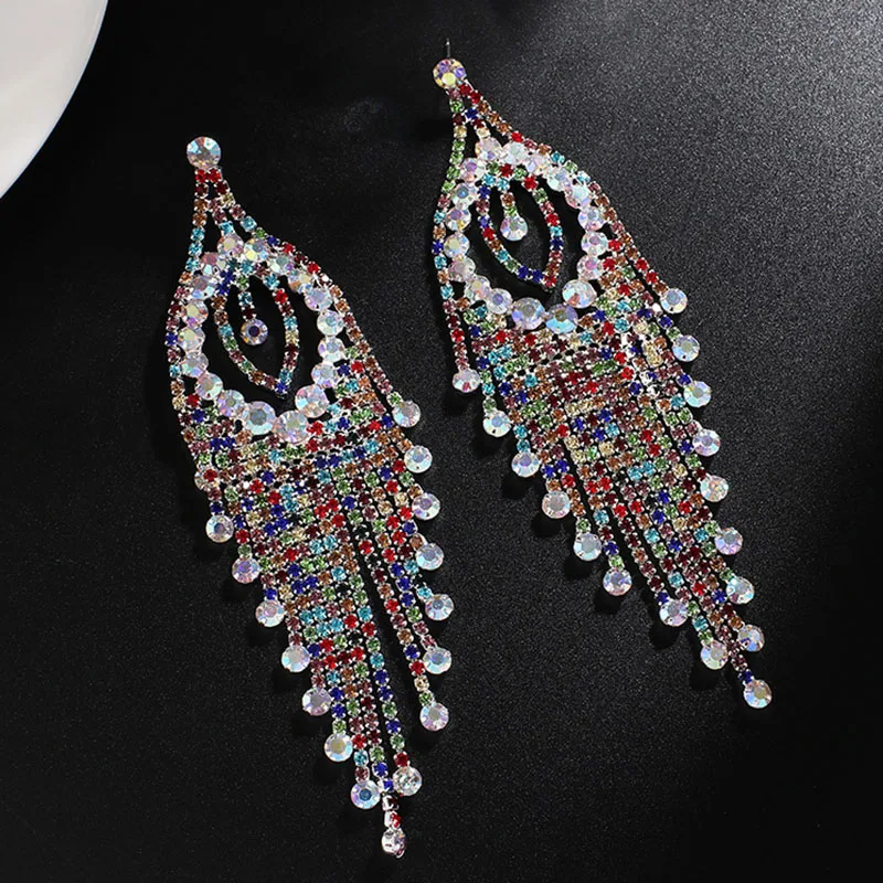 GKY647silvercolorful Модные свадебные серьги с кристаллами и кисточками для женщин массивные серьги многоцветные длинные серьги-подвески вечерние ювелирные изделия для выпускного вечера подарок - Окраска металла: GKY647silvercolorful