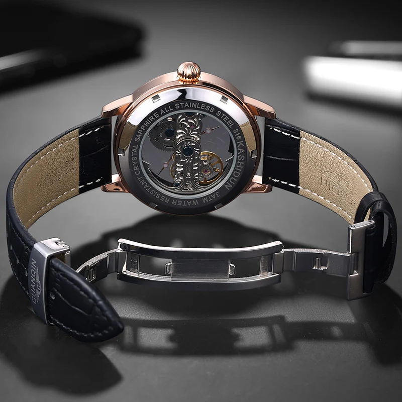 Guanqin Luminous Mechanical Automatic Men Watches Tourbillon Luxury Top Brand Men Clock Waterp-5