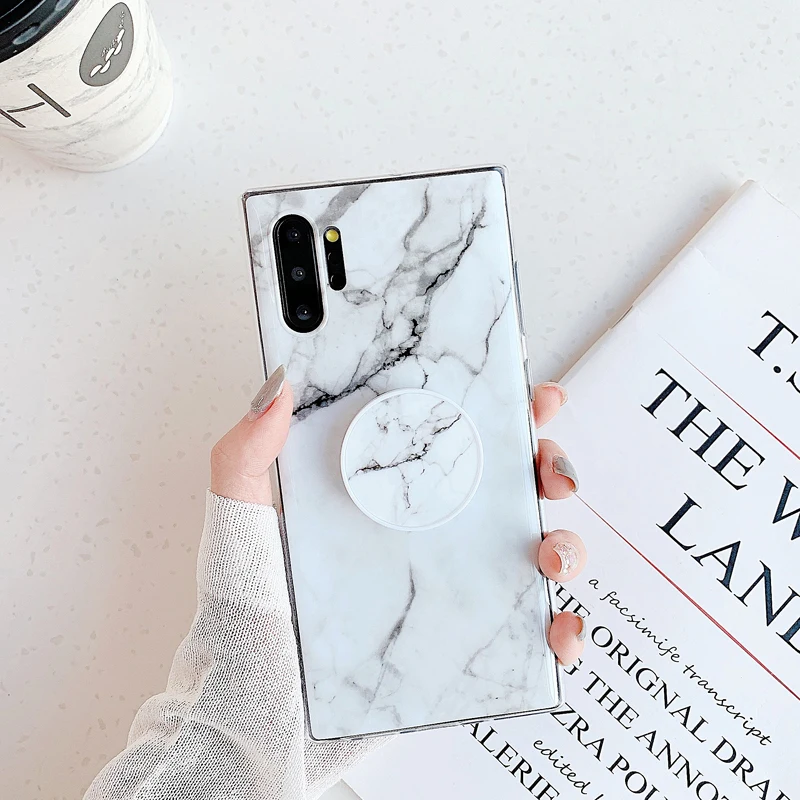 Мраморный гибкий чехол с подставкой для Samsung Note 8 9 10 Pro Plus мягкий телефона S8 plus S7 edge