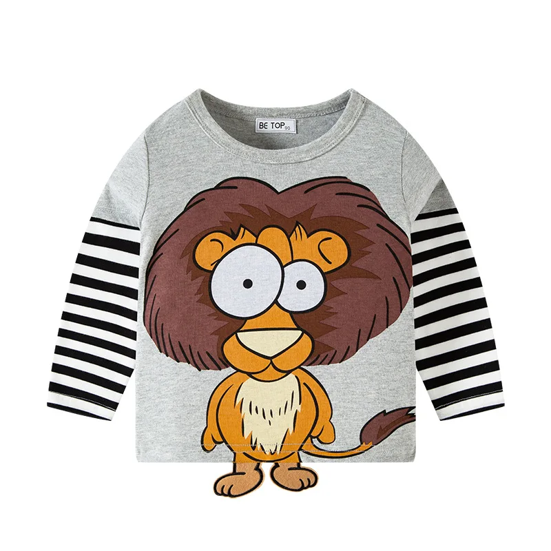 TUONXYE Boys Children's T-shirts Cartoon Cute Animal Pattern Stripe Shirts Casual Crew Neck for Long Sleeve Top Clothes 2-9 3