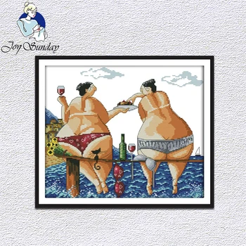 

Joy Sunday Beach enjoyment cross stitch kits counted pattern DMC Printed Chinese embroidery needlework sets Decorations for home