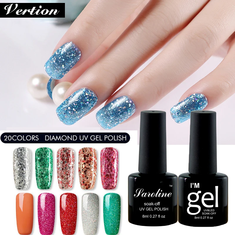 

Verntion Color Nail Gel Diamond Gel Polish Uv Varnishes Glitter LED Off White Gel Polish Shiny Sequins Gel Nail Polish Nail Art
