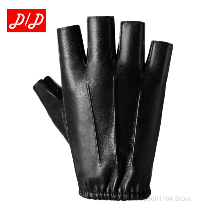 2022 Fashion Half Finger Gloves Men Women PU Leather Fingerless Mitten Black Driving Comfortable Eldiven Guantes G04