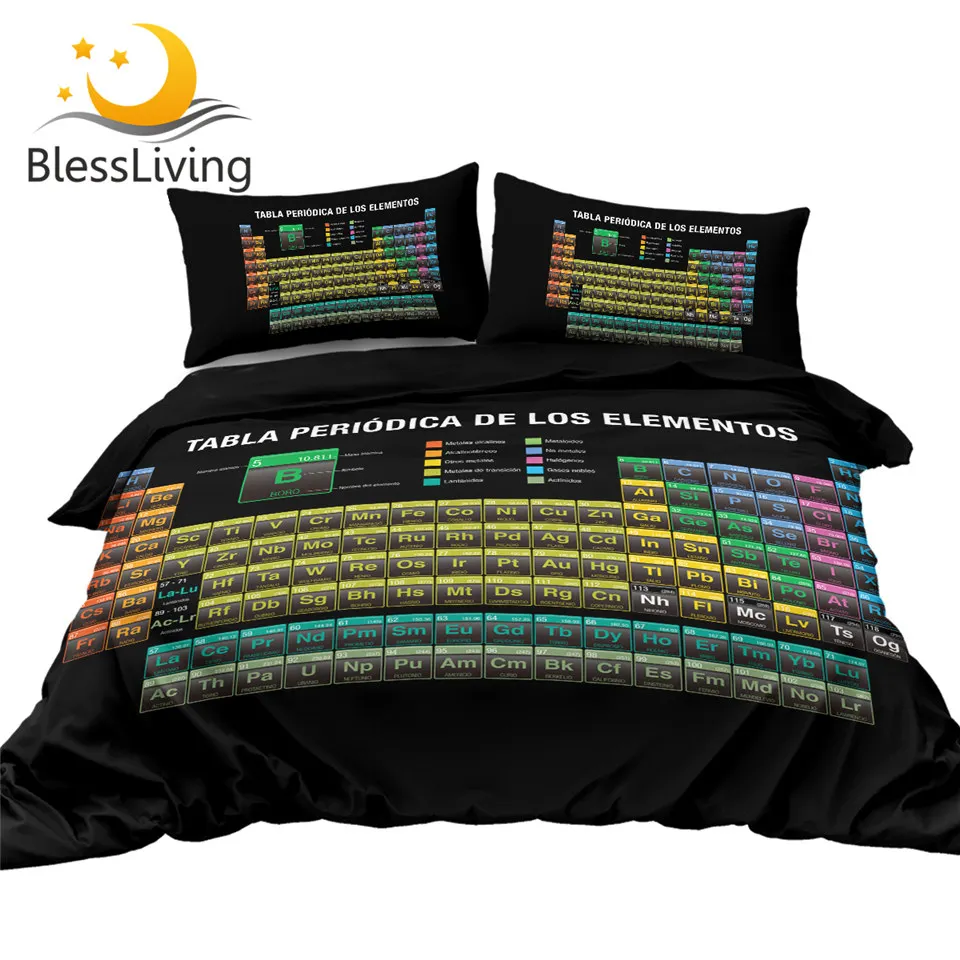 

BlessLiving Periodic Table Duvet Cover Set Chemical Custom Bedclothes Scientific Bedding Sets 3pcs Colorful Comforter Cover Set