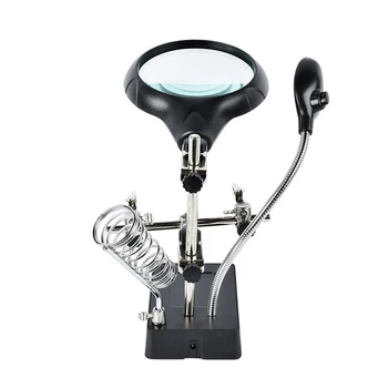

High Quality Practical Magnifyier Glass 5 LED Light Clip Loupe 3 In1 Hand Soldering Repair Lamp Station