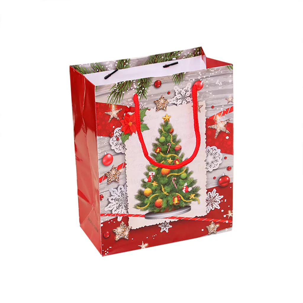 Christmas Gift Bag Paper Bag Packaging Kraft Paper Bottom Tote Bag Merry Christmas Decor Home Decorations New Garden