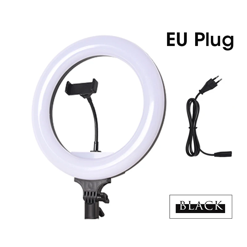 Black-EU Plug Светодиодный кольцевой светильник 5600K 36W для фотостудии 1" лампа для фотосъемки с регулируемой яркостью для Youtube видео макияж с пультом дистанционного управления держатель для телефона - Цвет: Black-EU Plug