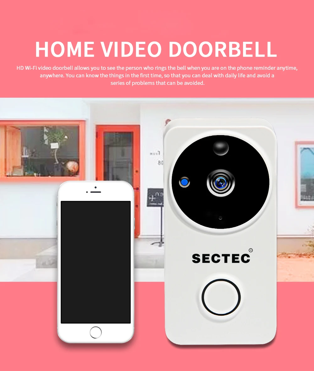 Sectec беспроводной видеодомофон 1080 HD широкоугольный объектив батарея WiFi мощность умный дверной Звонок дверь ночного видения двусторонний голос