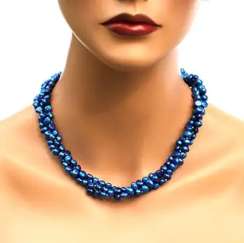

Unique Pearls jewellery Store Dark Midnight Royal Blue 3 rows Baroque Genuine Freshwater Pearl Necklace Fine Jewelry For Women