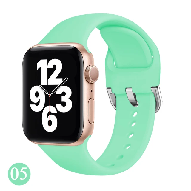 Soft Rubber Sport Band For Apple Watch SE 44mm 40mm Buckle Strap on Smart iWatch Correa Watchband Bracelet Series 65432 42mm38mm Mint green