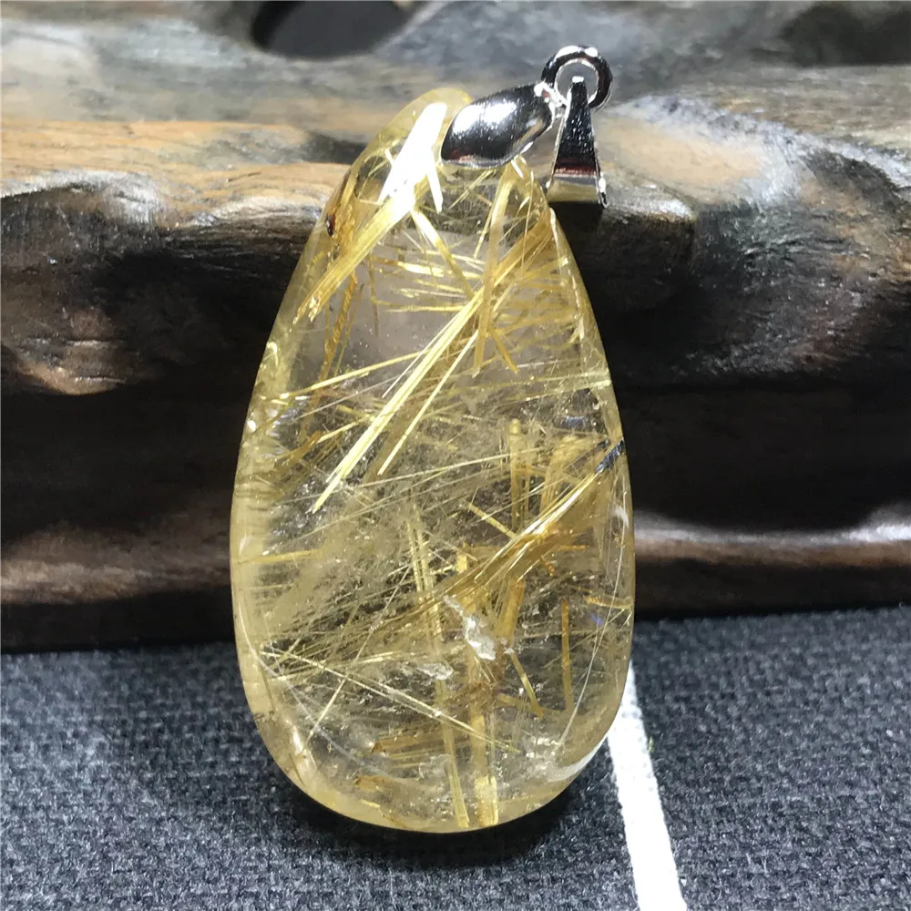 

Natural Gold Rutilated Quartz Pendant 26x23x14mm For Woman Men Wealthy Friend Gift Lucky Stone Crystal Necklace Pendant AAAAA