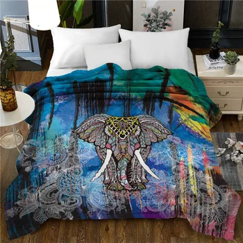 

National Style Elephant Pattern Spring Summer Throw Flannel Unicorn Bed Spread Blanket Soft Comfortable Adults Bedspreads