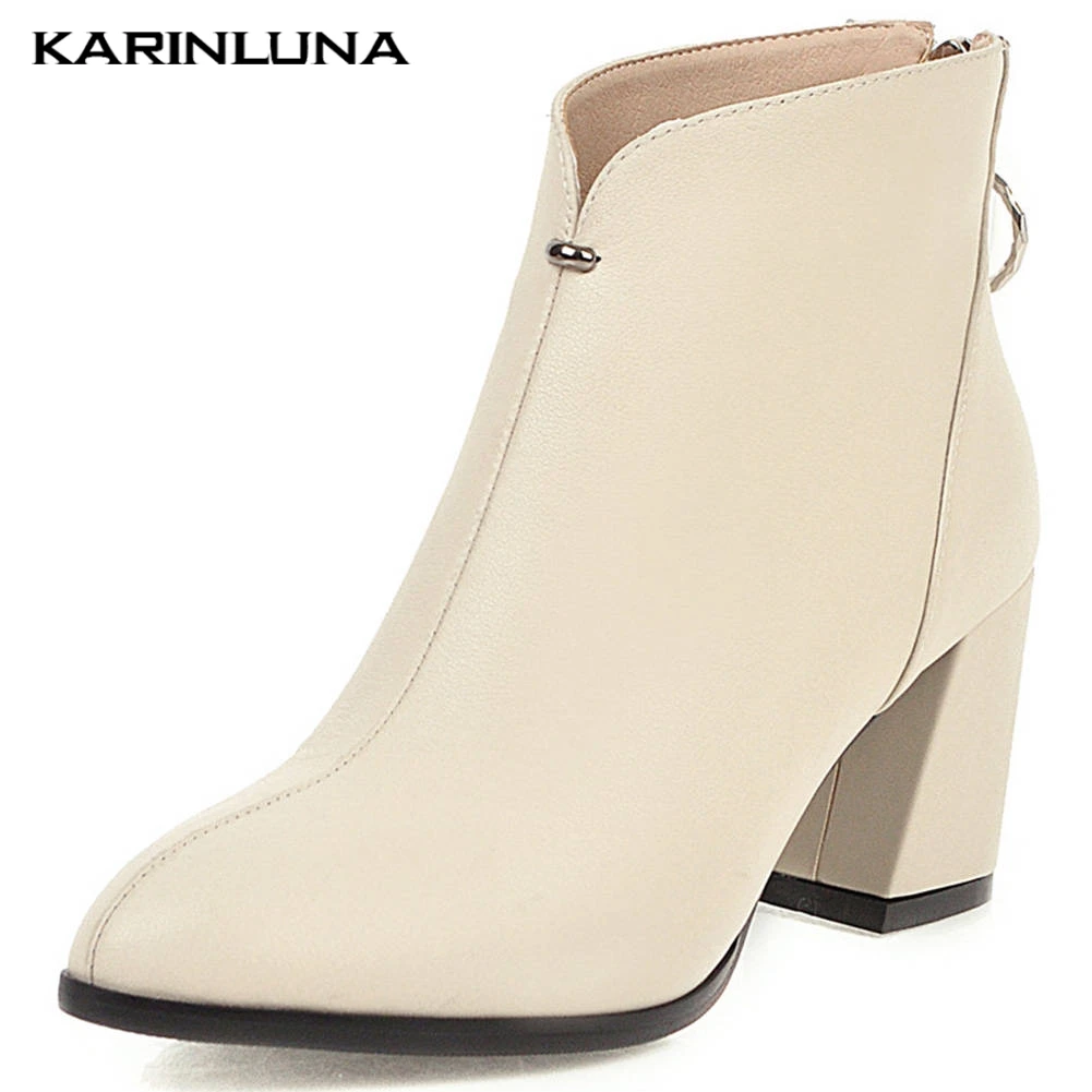 

Karinluna 2019 Elegant Nature Genuine Leather Winter Ankle Boots Woman Shoes Women Chunky Heels Office Lady Boots Female Shoes