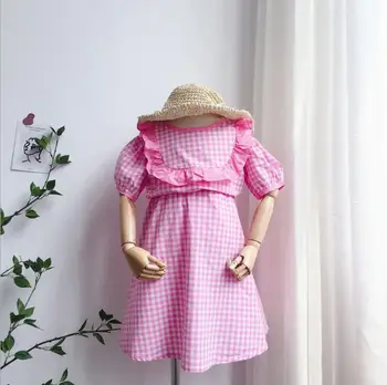 

2020 Wholesale New Girls 2 Pcs Plaid Set Shirt+Skirt Girls Suits 4-9t PO719