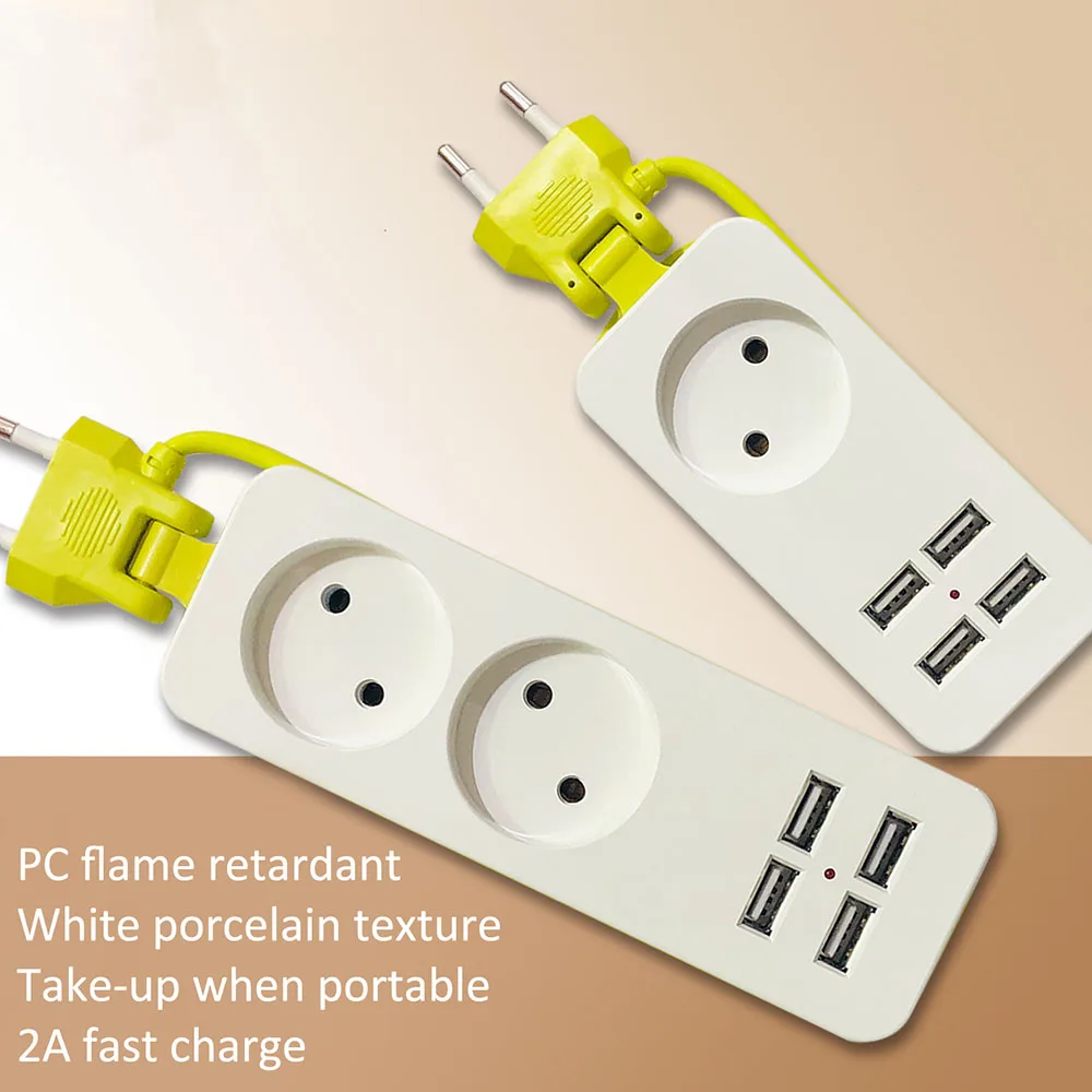 

EU Plug Power Strip 2 AC Plug Travel Adapter 1200W Multiple Portable 4 USB Port Charger Socket 1.5m for Smartphones Tablets