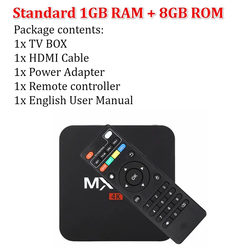 T tv BOX MX Pro 4K Android tv Box IP tv Android 7,1 OS 1GB 8GB RK3229 4K 2,4 GHz wifi четырехъядерный Smart tv Box медиаплеер - Цвет: Only 1GB 8GB