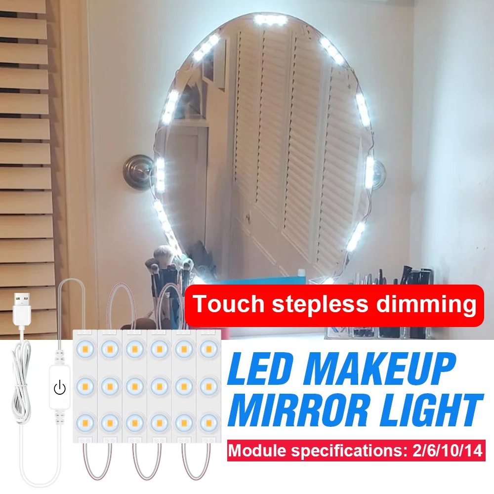 

LED Cosmetic Mirror Light Touch Adjustable Brightness 12V USB Vanity Table Lamp Makeup Lamp 2 6 10 14 Modules Kit Luz Hollywood