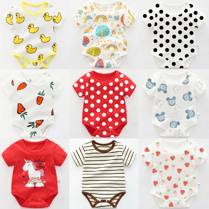 Летнее боди с короткими рукавами для новорожденных мальчиков и девочек; милое платье с принтом для малышей; Хлопковая сумка; Пижама унисекс