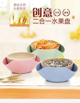 

2 Layers Environmental Fruit Tray Wheat Straw Split Double Bowl Compote Candy Snack Nuts Box Holder Tray Dish Plate Tableware
