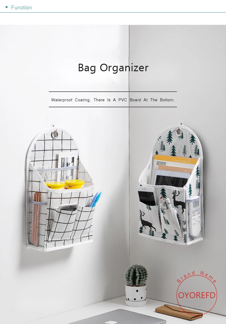 OYOREFD Wall Mounted Multi-function Waterproof Bag Organizer Cotton Linen Toiletry Bag Home Hanging Storage Bag Room Organizer