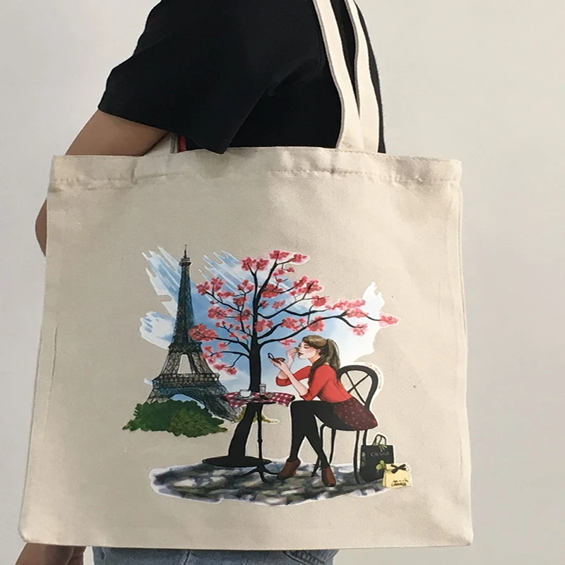 

2019 Ladies Handbag Canvas Tote Bag Cotton Shopping Travel Women Eco Reusable Shoulder Shopper Bags Foldable  