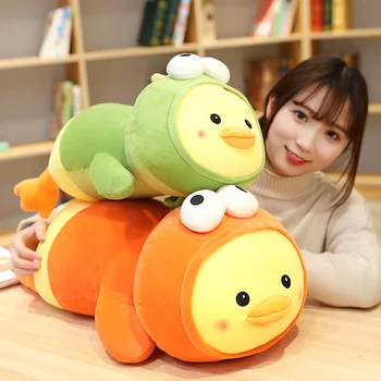 

Cute down cotton lying duck pillow plush toy doll yellow duck turned frog doll birthday gift