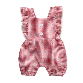 

2020 Newborn Red Plaid Rompers Infant Clothing Baby Girls Ruffle Romper Jumpsuit One-Pieces Sunsuit Clothes