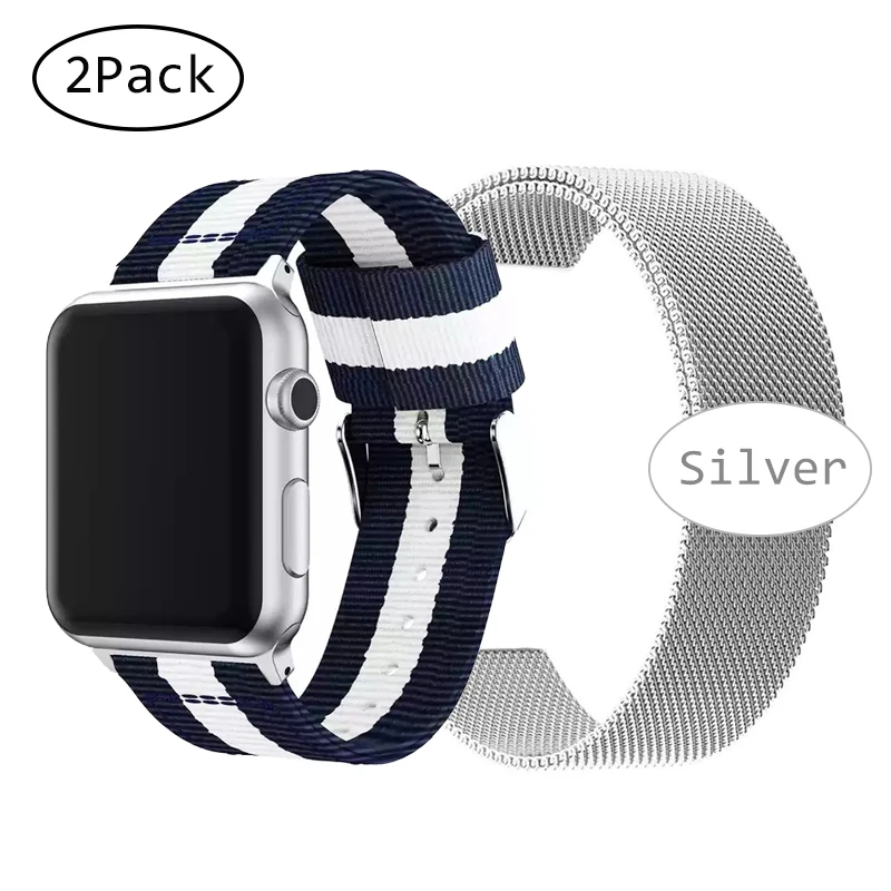 Нейлоновый ремешок для часов Apple Watch 38/42 Холщовый серебристая кнопка военные часы