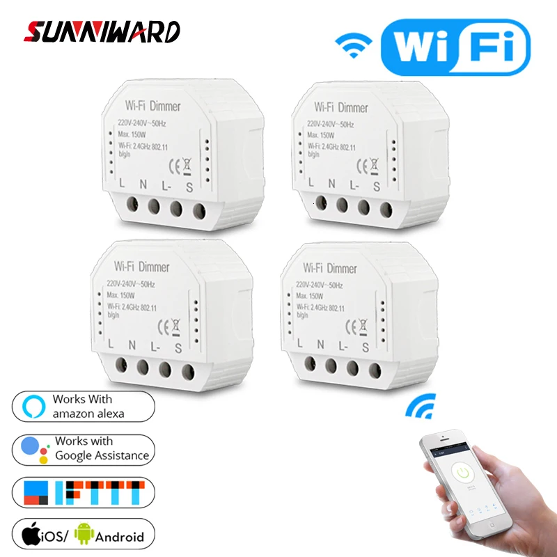 4 pcs Интеллектуальный Wi-Fi светильник, излучающий Dimer переключатель Smart Life/приложение Tuya, дистанционное управление 1/2, и Alexa Echo Google Home - Цвет: 4 pcs