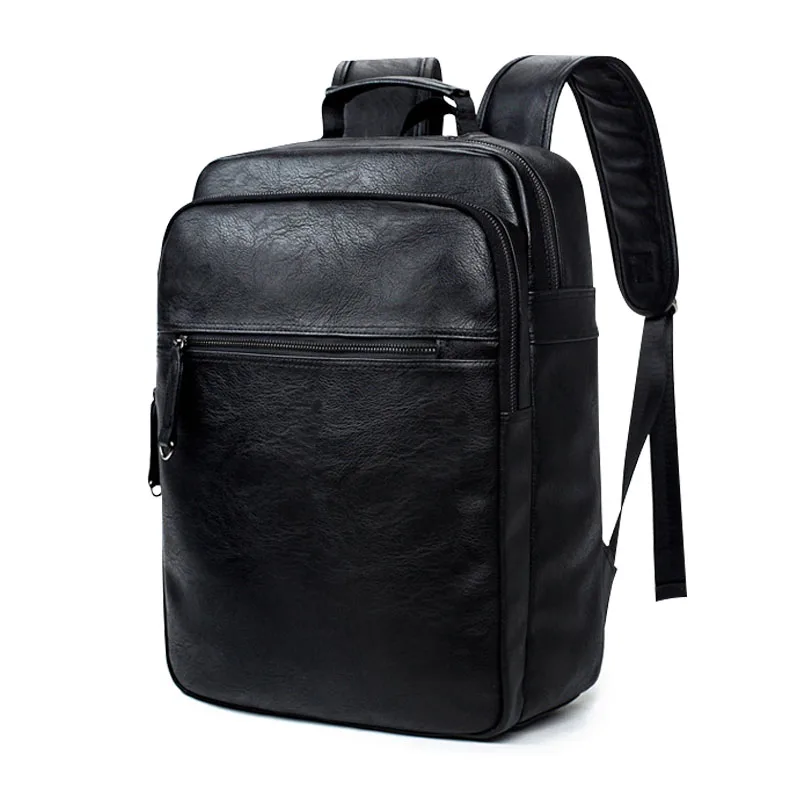 Кожаный рюкзак для мужчин, бизнес рюкзак для ноутбука, мужская дорожная водонепроницаемая сумка для ноутбука, школьные сумки для девочек и мальчиков, Модная студенческая сумка из искусственной кожи - Цвет: Черный