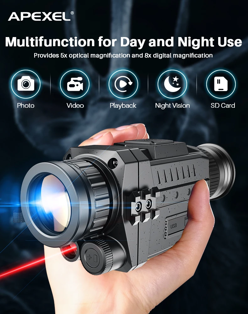 Apexel visão noturna infravermelha monocular digital ir