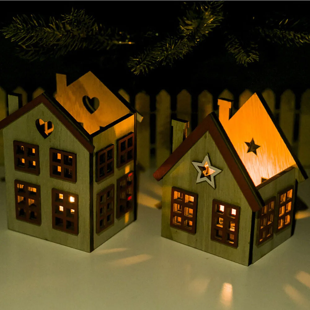 

Christmas Home Decor Candlestick House Shape Wooden Candle Holder Stand For Colorful Candles Holder Light For Valentine's