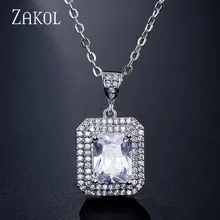 ZAKOL классический квадратный кубический цирконий простое ожерелье с подвеской для женщин Свадебные украшения подарок на день Святого Валентина FSNP2111