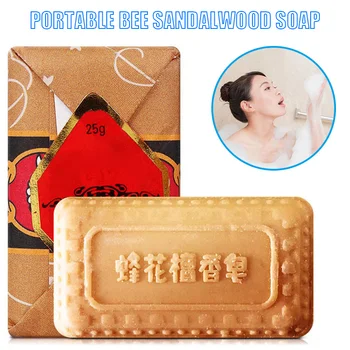 

New Hot 25g Mini Soap Bee Flower Sandalwood Acne Soap Bath Removing Mites Travel Package Toilet Soaps SMR88