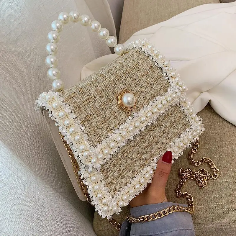 2021 Fashion Small Designer Pearl Crossbody Bag for Women Vintage Female Purses and Handbags PU Leather Shoulder Bags