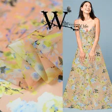 Высокая-конец пользовательские шелк из органзы с цветочным рисунком и принтом «Птица», ткань для летнее платье 140 см, ширина 8 Momme модная ткань для DIY Швейные Новинка