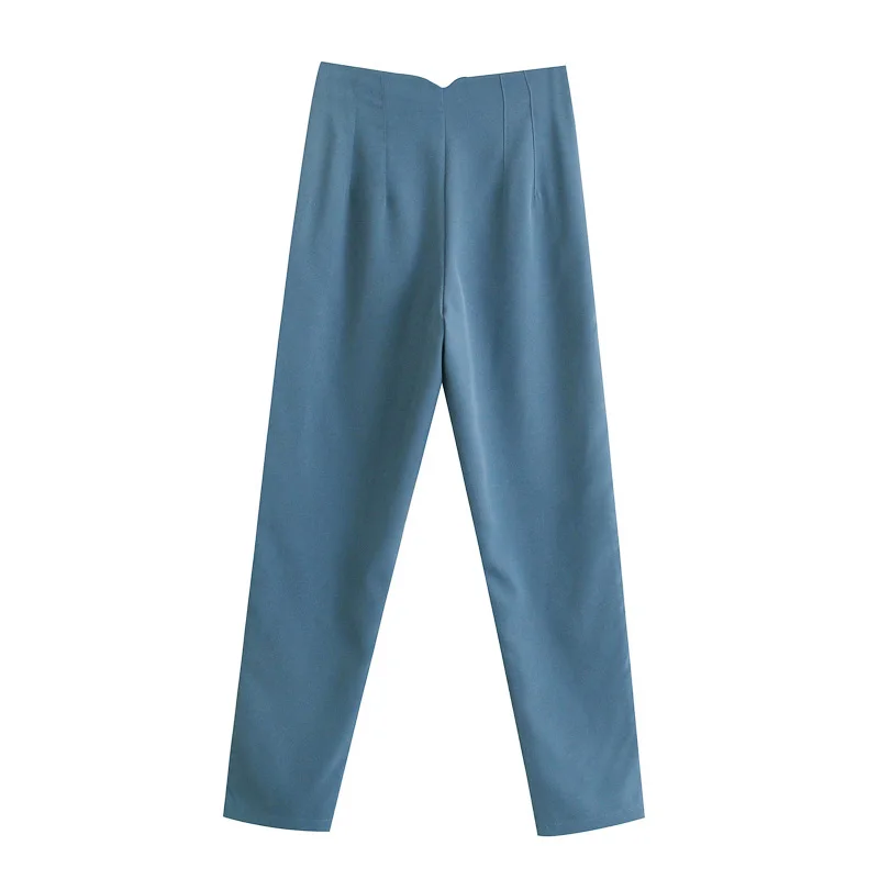 Mulheres Verão Casual Sólido Tornozelo-comprimento Calças 2021 za Cintura Alta Moda Rua Feminino Elegante Retas Roupas 19 Calças e capris