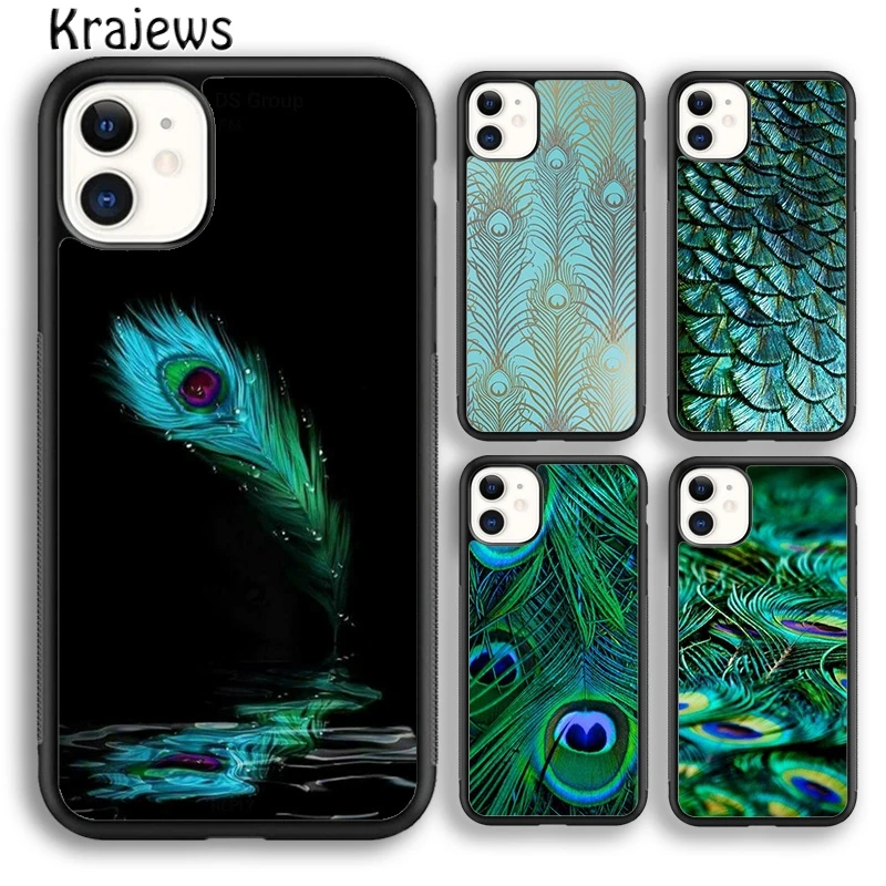 Чехол для телефона krajew с бирюзовым камнем цветами перьями павлина iPhone 5s 6s 7 8 plus X XS