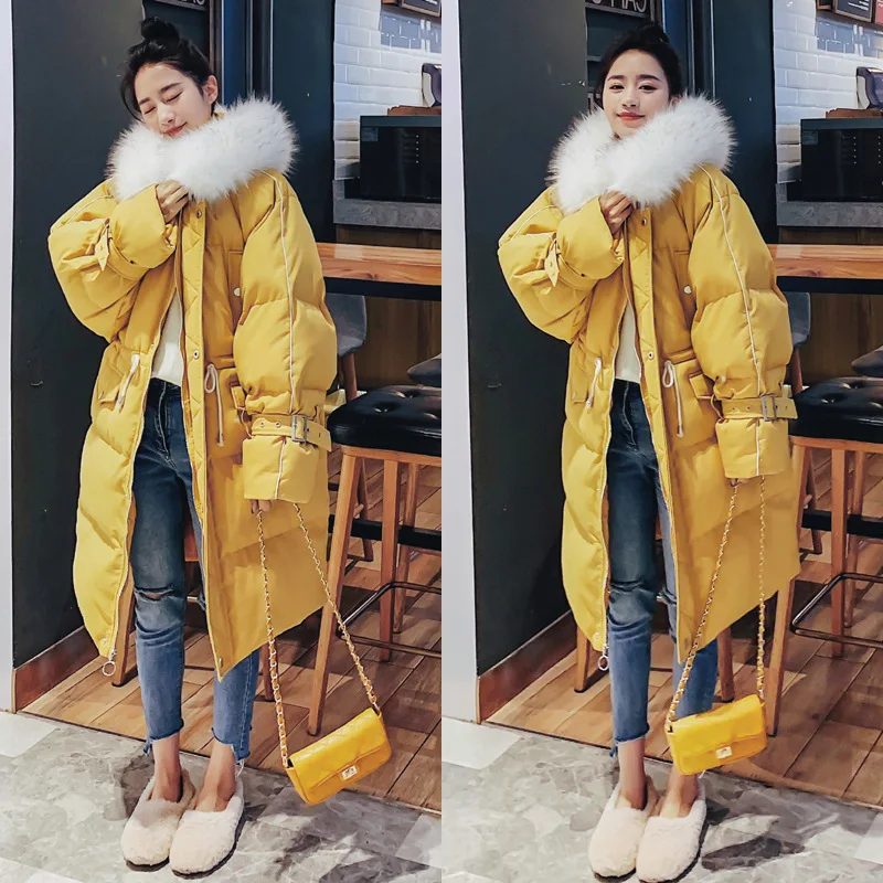 

Photo Shoot New Style Cotton Coat Women's Mid-length down Feather Loose-Fit over-the-Knee Network kapok yi Winter Yellow Dongdae