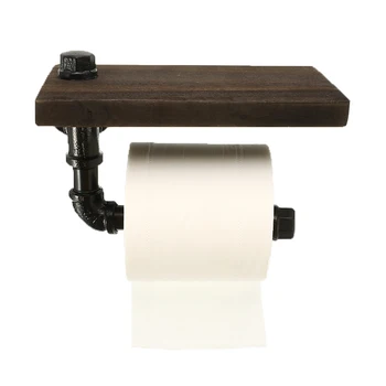 

Bathroom Hotel Roll Paper Tissue Hanging Rack Retro Iron Toilet Paper Holder Wooden Shelf Wall Mounted Bathroom Paper Holder