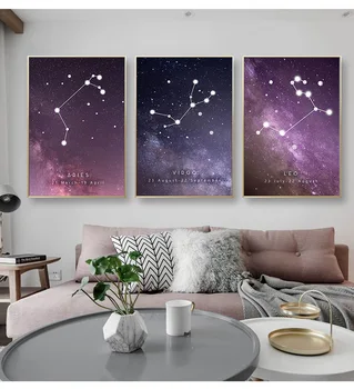 

Nursery Wall Art Twelve Constellations Canvas Posters Zodiac Astrology Sign Prints Painting Nordic Kids Decoration Pictures