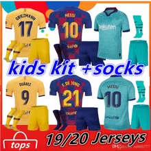 19, 20 Детский комплект, Barcaed Jersey soccer La Liga, детский костюм+ носки, MESSI GRIEZMANN F. DE JONG COUTINHO, barelonaea, Детская рубашка