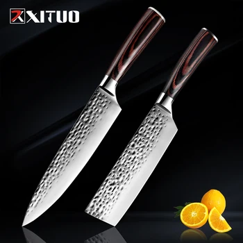 

XITUO kitchen knife Set 2PC Japanese Style Kitchen knife Meat Cleaver Fruit Paring knife stainless steel Chef Knife Santoku Tool
