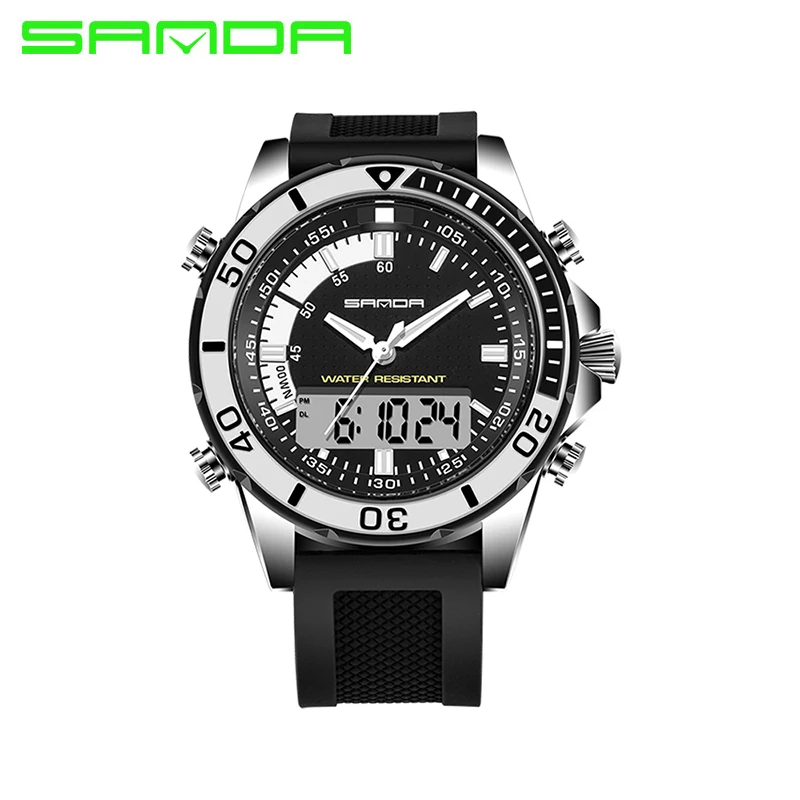 SANDA Mode Mannen Sport horlogues Водонепроницаемая Дигитальная Мужская Уличная Повседневная horlogues фосфоресцирующая светодиодный Kalender Stop Horloge Klok