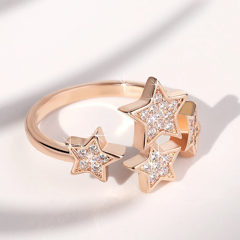 Women Finger Rings Star Opening Zirconia Wedding Party Accessories